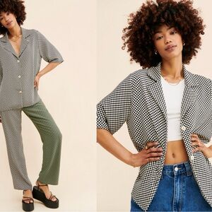 Lisa Says Gah Black and White Houndstooth Blouse